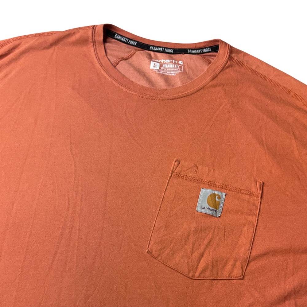 Carhartt T-Shirt Mens XL Tall Force Relaxed Fit Orange Pocket TK4616-M Workwear